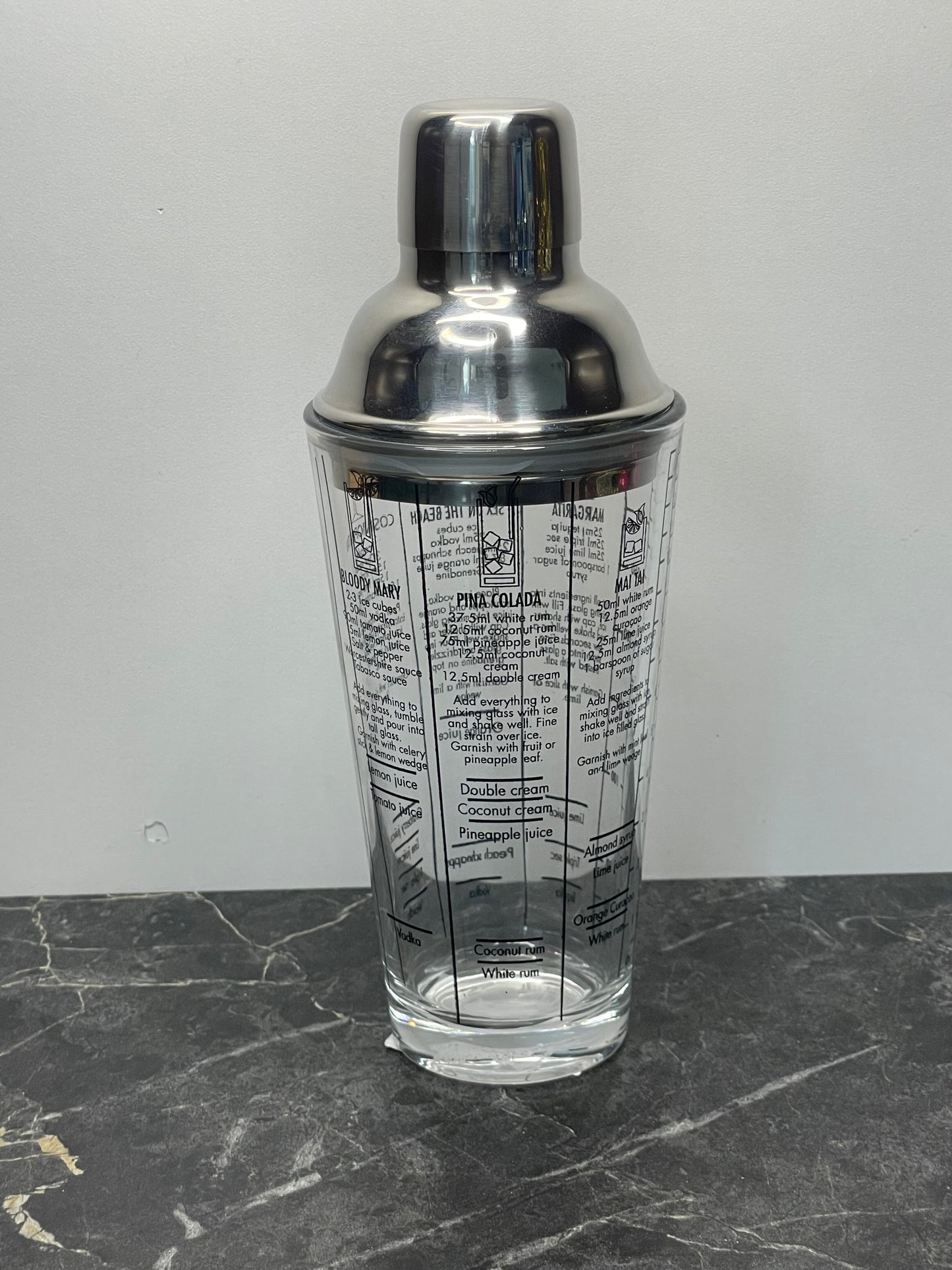 Glass Shaker With Grad And Recipe