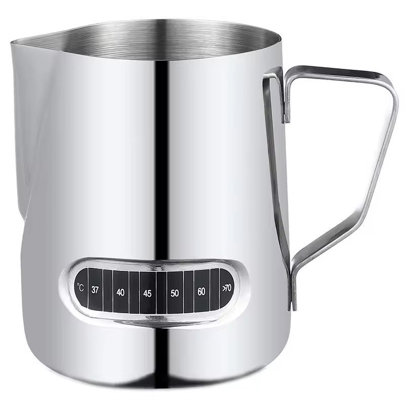 Stainlees steel milk pitcher 600ml with thermometer