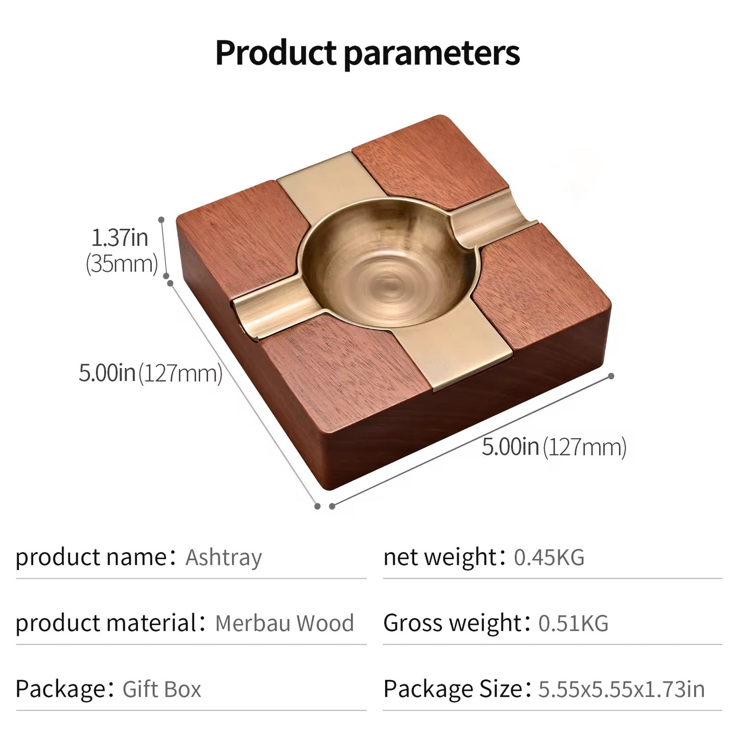 Wooden cigar ashtray Square