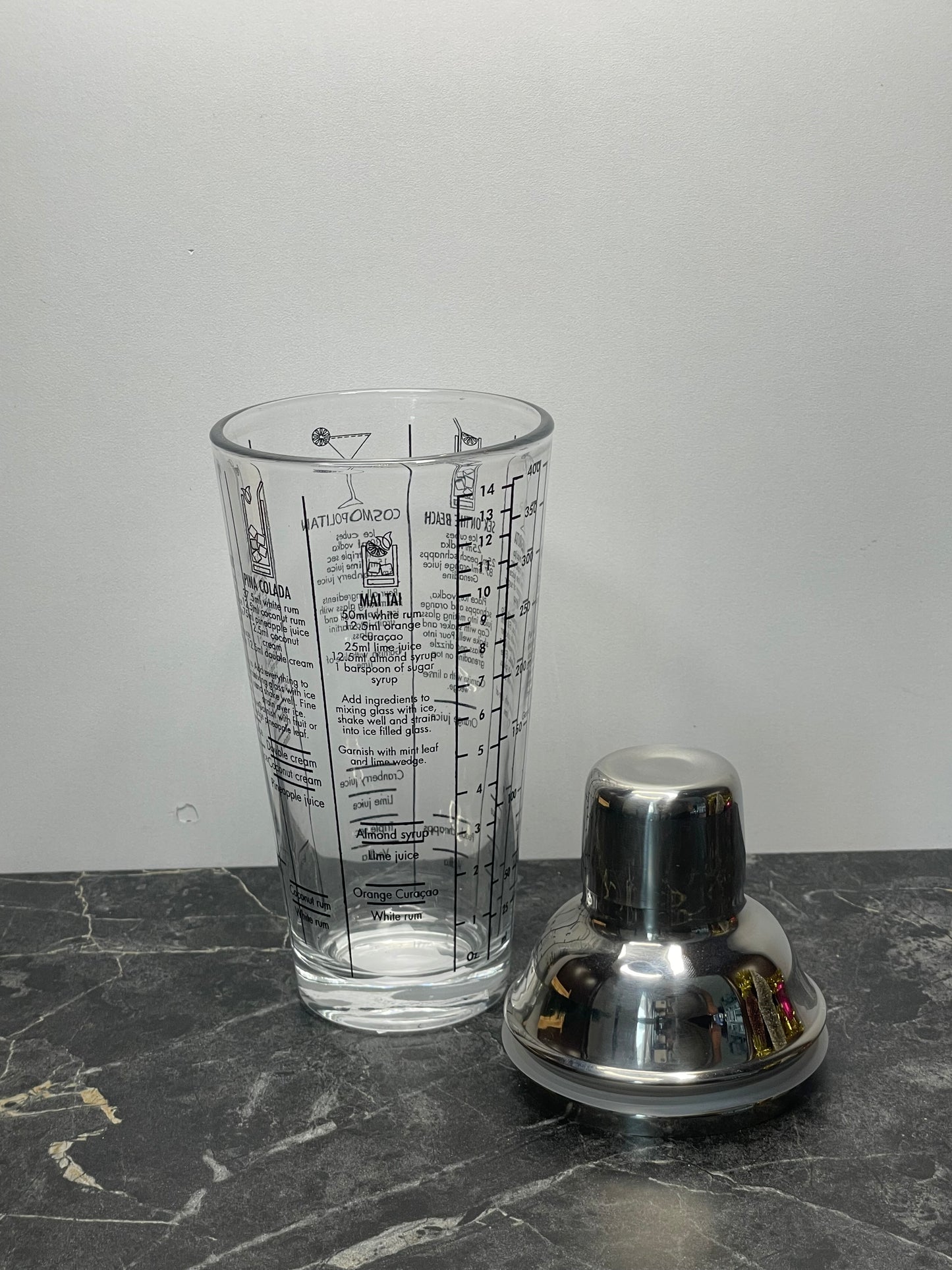 Glass Shaker With Grad And Recipe