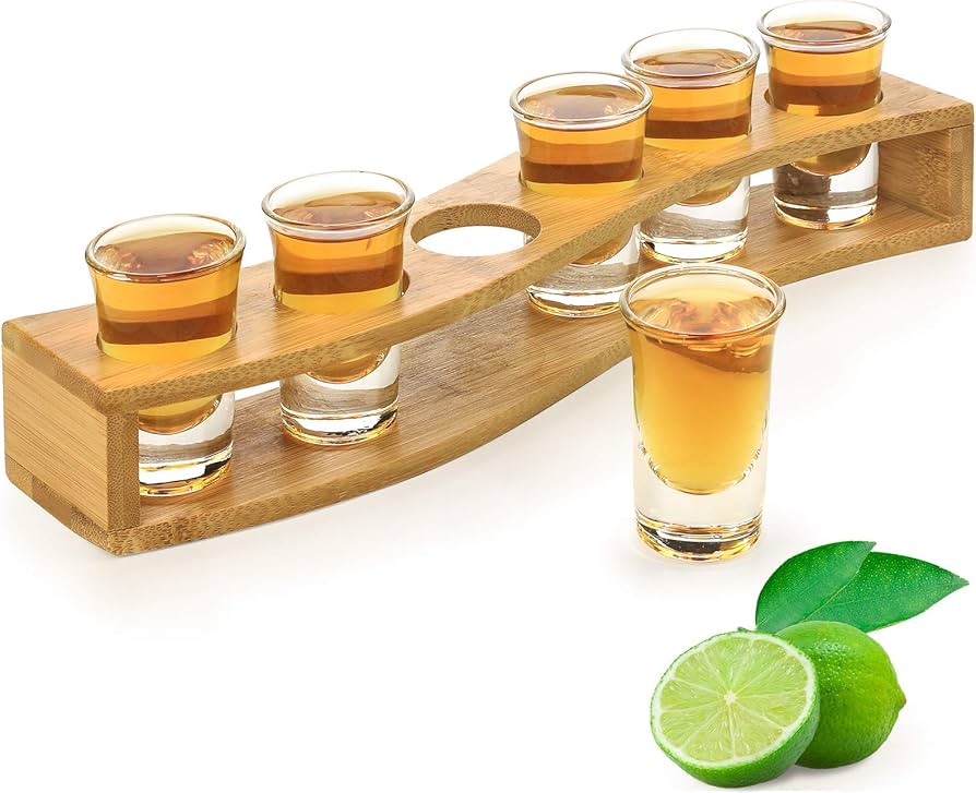 Wooden Shot Holder Curved 6 pieces