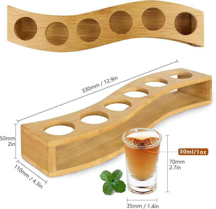 Wooden Shot Holder Curved 6 pieces