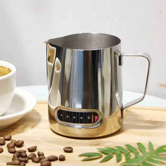 Stainlees steel milk  pitcher 600ml with thermometer