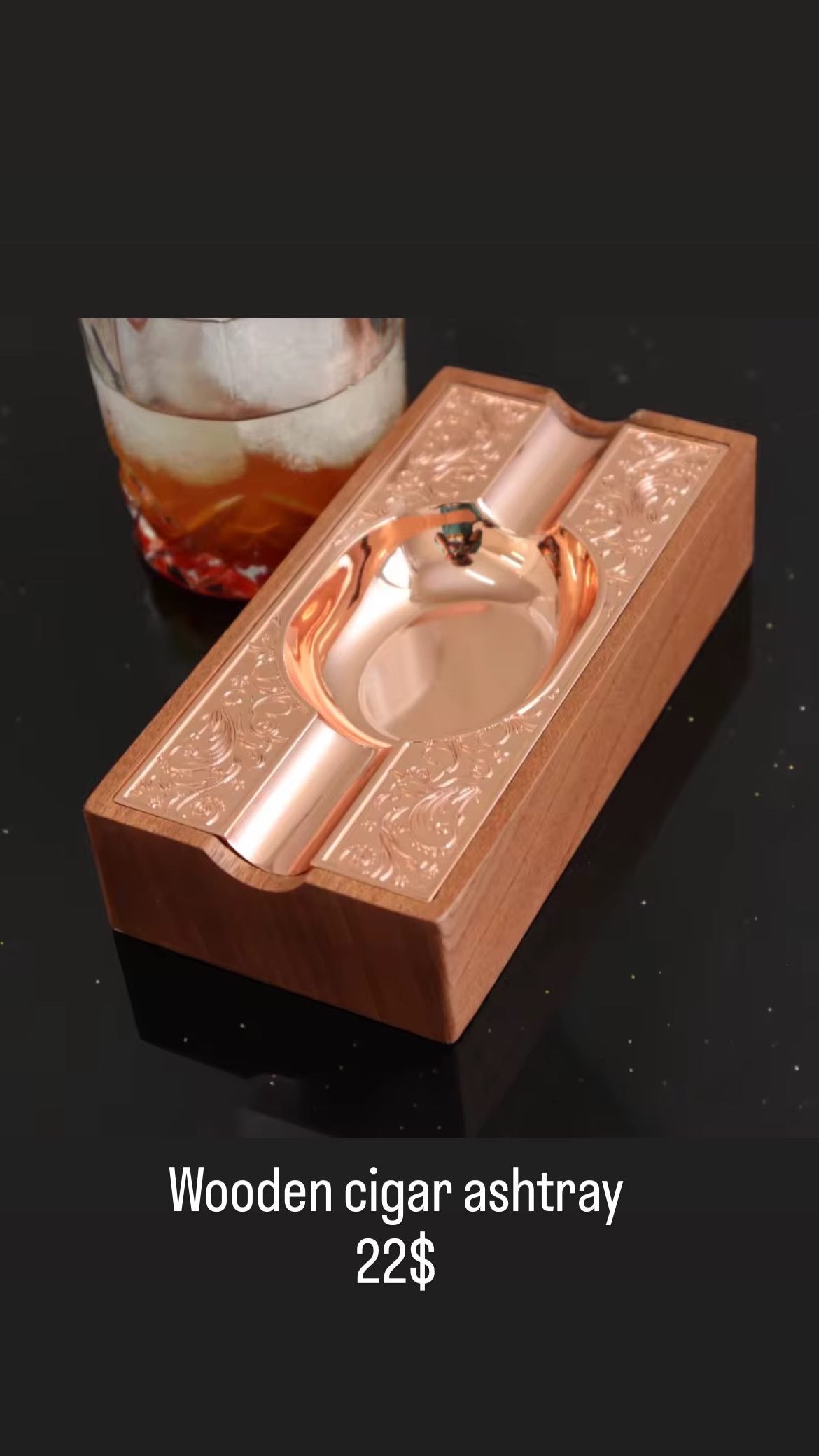 Wooden cigar ashtray rectangular