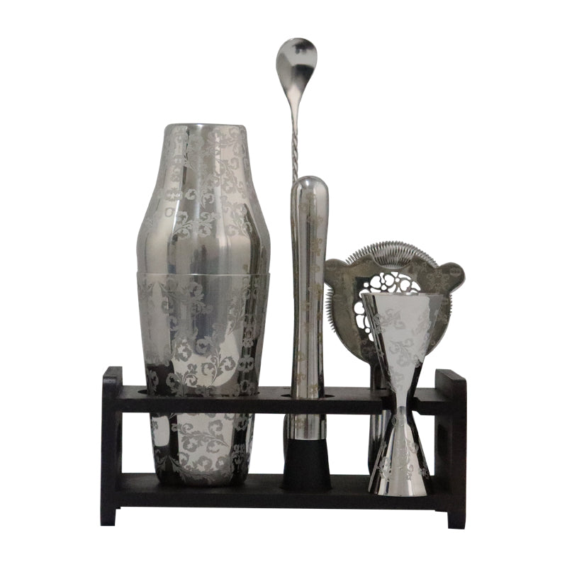 6 Piece Silver Skull Mirror Bar Set