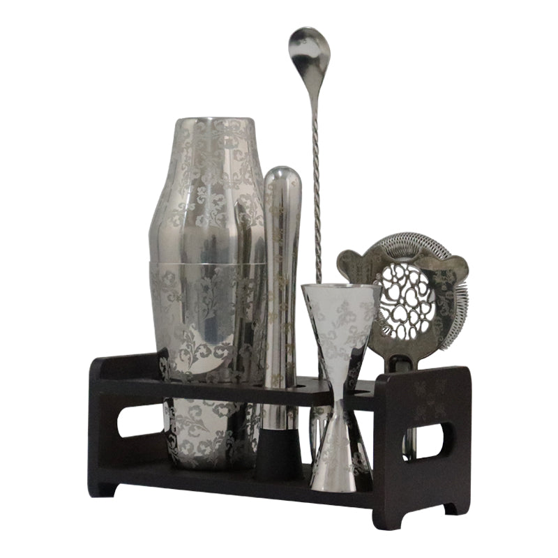 6 Piece Silver Leaf Mirror Bar Set