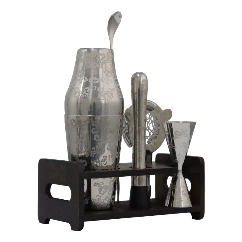 6 Piece Silver Skull Mirror Bar Set