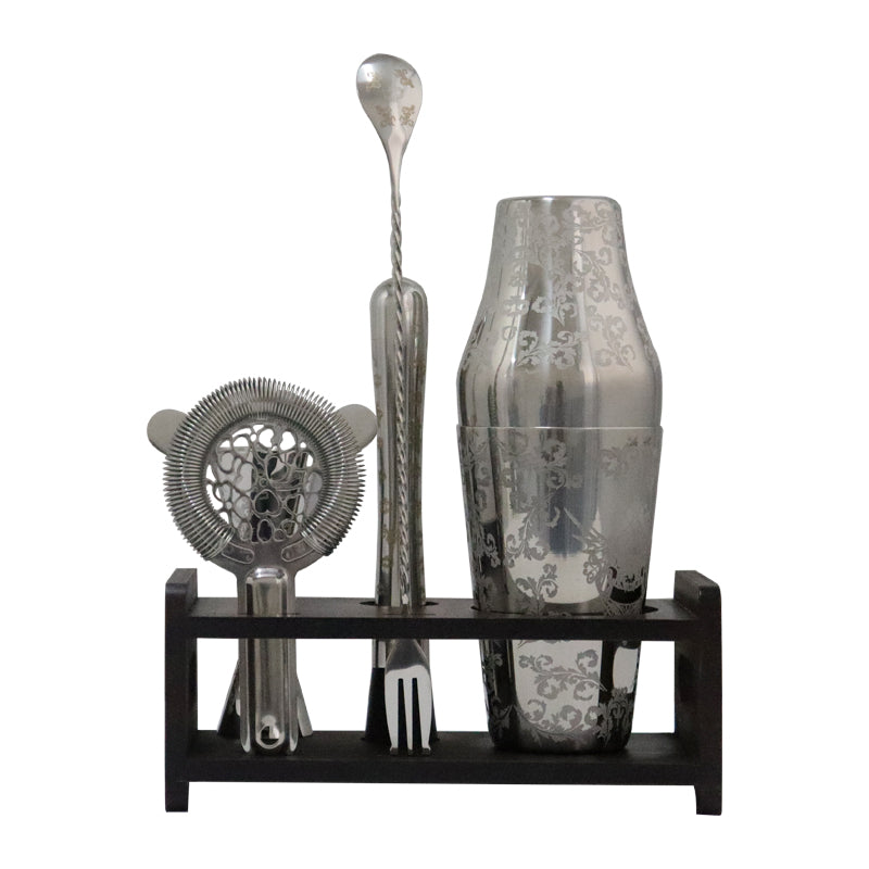 6 Piece Silver Skull Mirror Bar Set